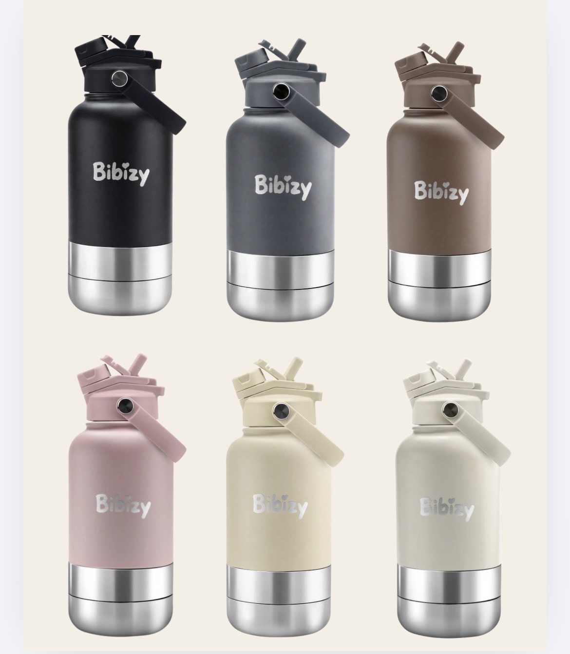 Les 6 coloris de la gourde Bibizy en studio