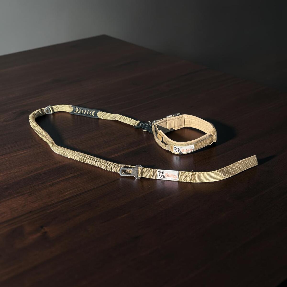 Set collier et laisse tactique Bibizy, coloris coyote/tan